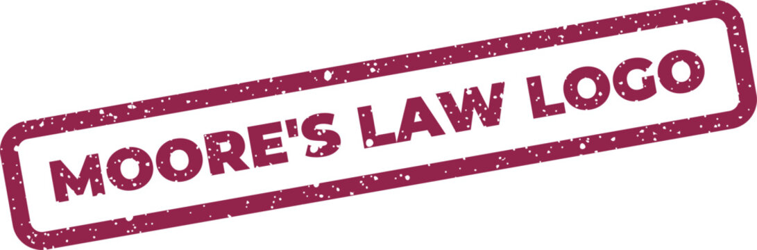 Distressed rubber stamp design reading Moore Law Logo in a clean simple capital letter style