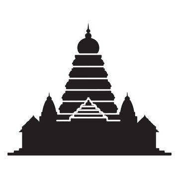 Indian temple silhouette vector with tiered shikhara and dome for religious architecture and cultural heritage design