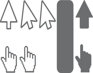Obraz premium Set Of Hand Cursor Icons And Pointer Outlines For Click, Navigation, And UI Design.