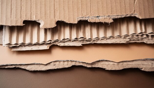 close up of layered torn cardboard edges with textured surfaces in neutral tones
