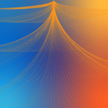 Abstract Network Gradient: A dynamic abstract design featuring interconnected, flowing lines in orange and yellow hues against a gradient background of blue and orange.