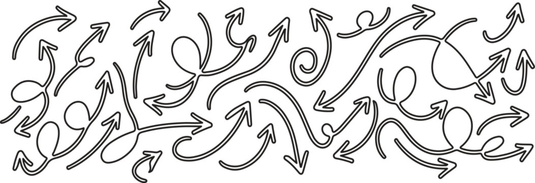 Black and white arrows in abstract curving patterns