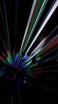 Abstract iridescent glass shapes on a black background, vertical 4k seamless loop 3d animation