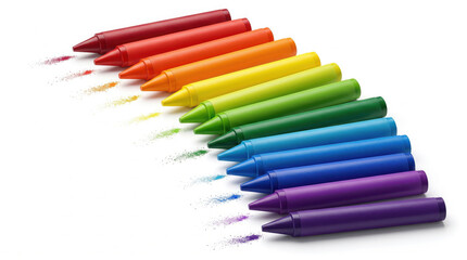 Fototapeta premium A row of colorful wax crayons arranged in a spectrum order with small piles of generated using ai