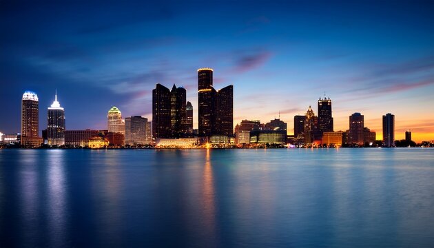 detroit michigan skyline silhouette at night long exposure cityscape photography