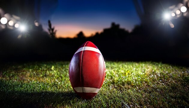 low light backyard aussie rules football photo night game red sherrin grass