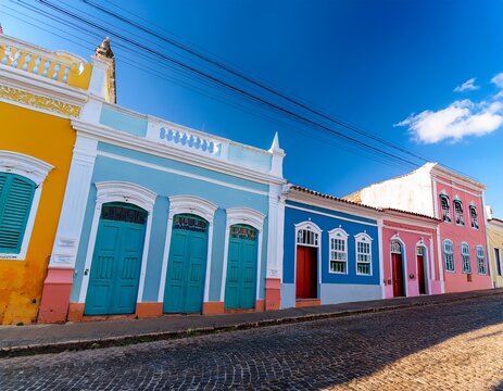 vibrant colonial architecture and colorful streets of sao luis maranhao brazil under clear blue sky