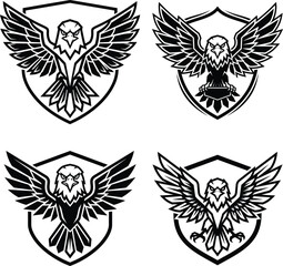 Fototapeta premium Set of 4 Eagle Mascot Logo Vectors - Aggressive Shield Emblems for Sports