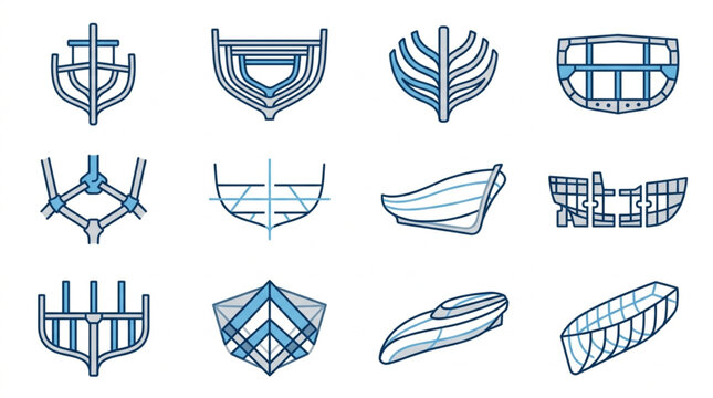 Historical Boat and Ship Hull Designs Line Art