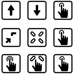 Fototapeta premium Minimalist UI UX Gesture Icons Set for Navigation and Interaction in Black and White Line Art Style