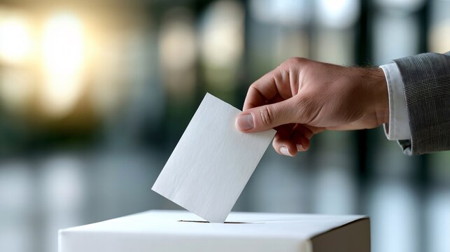 Voting Process: Hand Placing Ballot in Box for Election Voting Concept