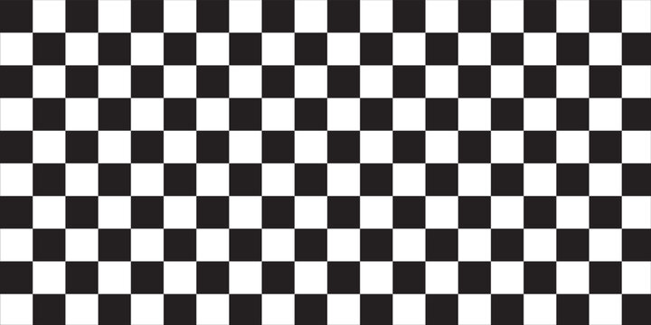Black and white checkerboard background, racing flag pattern for motorsport, gaming, banner, wallpaper, branding, poster and geometric design.