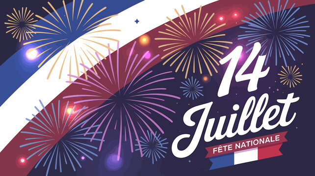 Colorful fireworks display celebrating Bastille Day national holiday in France