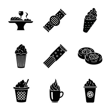 Set of Food Icons: Desserts, Snacks, and Drinks