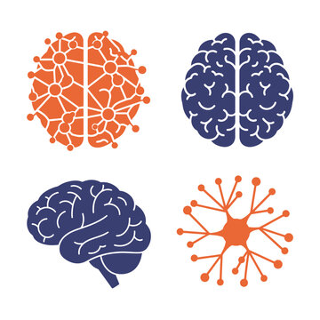 Brain Icons: Neural Network, Neuron, and Cerebral Cortex