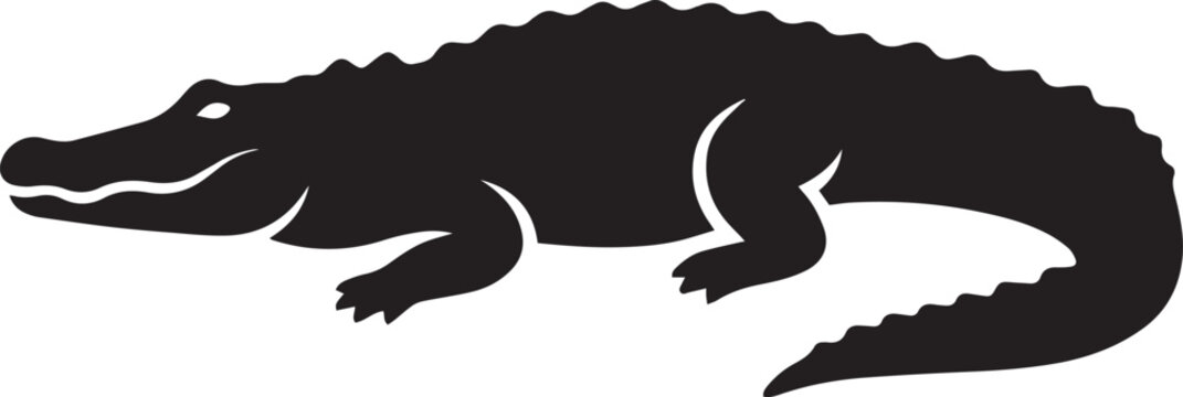 Crocodile black silhouette vector illustration. Alligator graphic icon isolated on white background. Simple reptile stencil logo design.