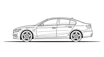 Fototapeta premium Sleek sedan car illustration in profile view on white background