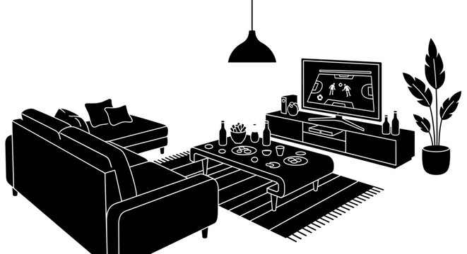 Modern Living Room with Sofa, Coffee Table, and Entertainment Center