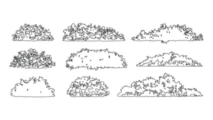 Set of black outline bushes, shrubs, and hedges with various shapes and sizes. © Sara Studio