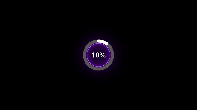 Futuristic purple digital progress bar animation showing 10% loading status. 4k video 25fps