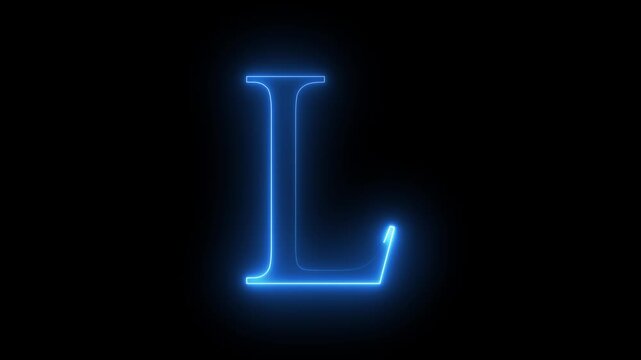 Blue Neon Letter L Glowing on Dark Background
