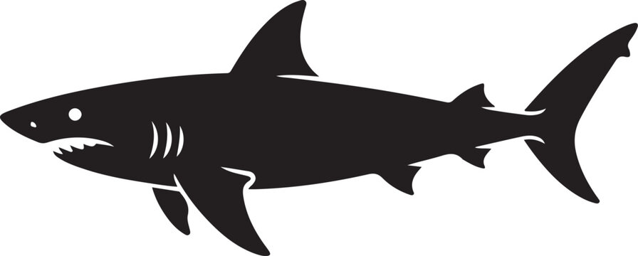 Black silhouette icon of a large shark swimming