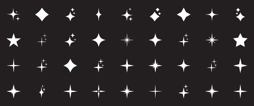 Set of sparkle icon. Vector four-pointed star for logo, social media stories.  Modern simple black stars collection. Christmas stars icons. Vector illustration.