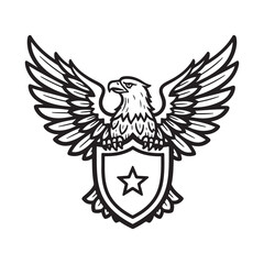 Fototapeta premium Eagle holding a shield with a star emblem isolated on white background