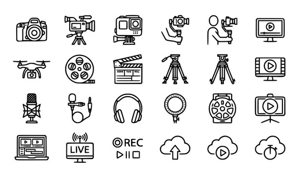 Minimal content creator vector icon set videography and multimedia illustrations