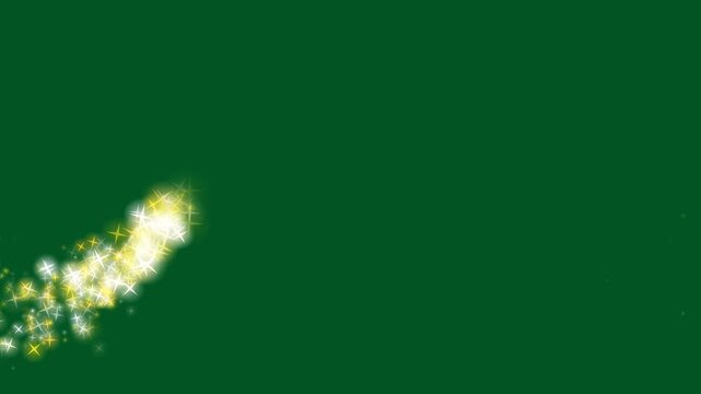 Golden Star Particle Trail with Glowing Dust and Sparkles Flying in Parabolic Arc Path on Chroma Key Green Background Video Overlay