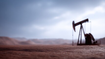 Naklejka premium oil pumpjack industrial equipment in desert oil field energy production concept