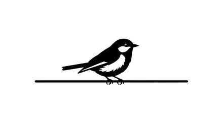 Minimalist Bird Silhouette Perched on Wire Vector Illustration © Kill
