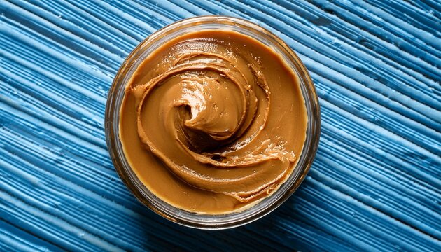aerial perspective of luscious peanut butter and chocolate paste highlighting its enticing texture