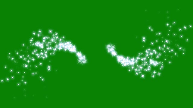 White glowing stars sparkle trail, magical twinkle stars animation, glitter dust burst effect, shining fairy wand particles, elegant starlight curve, sparkling motion vibranton green screen. 4k