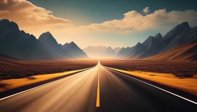 empty straight road with shaped mountains in background travel abroad concept wallpaper