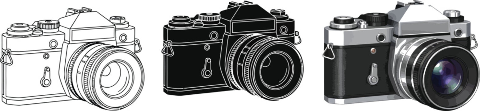 Collection of vintage camera illustrations retro photography equipment in different styles perfect for design projects