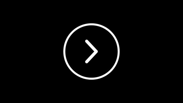 Seamless motion graphic loop featuring three white circular buttons with right pointing arrows animated subtly on a stark black background ideal for web navigation ui elements or digital interface