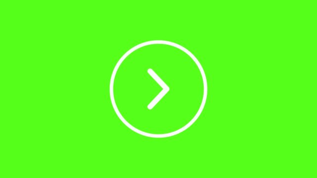 Seamlessly animated motion graphic featuring three white circular buttons with right pointing arrows advancing across a vibrant solid green background ideal for ui navigation website design