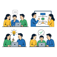 Fototapeta premium Business Team Collaboration and Brainstorming Vector Illustration Set