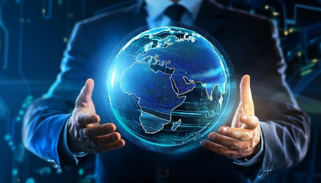 innovative holography showcasing a globe dedicated to cybersecurity awareness