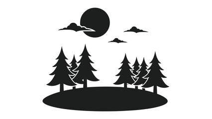 Minimalist black silhouette of pine forest and full moon © Sadia