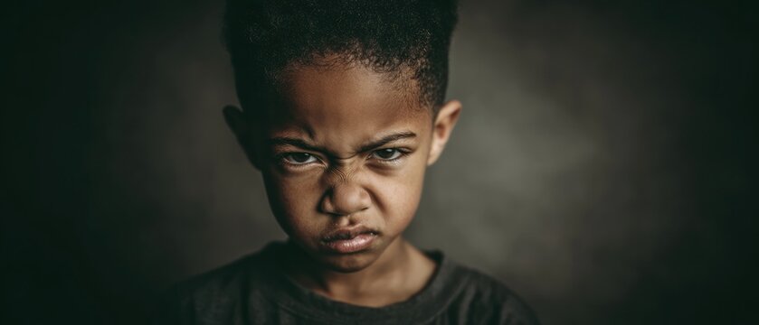 Young child expressing anger close up portrait