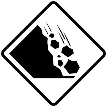 Warning Sign for Falling Rocks on Roadway