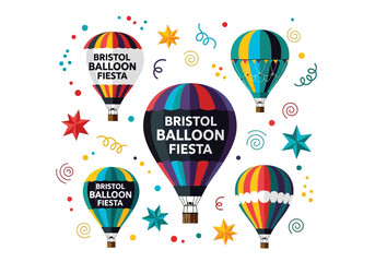 Naklejka premium Colorful hot air balloons with Bristol Balloon Fiesta text.