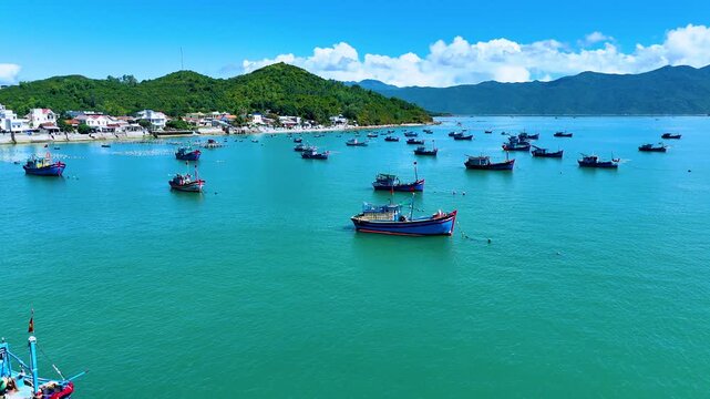 Aerial view of the coastline close to Monkey Island near Nha Trang, Vietnam