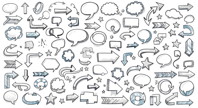 Hand Drawn Arrows and Speech Bubbles Icon Set