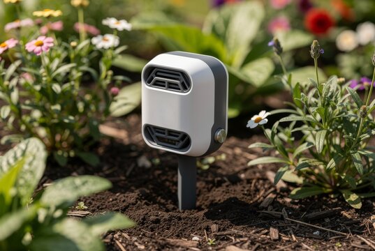 Ultrasonic pest repellent device in garden planting