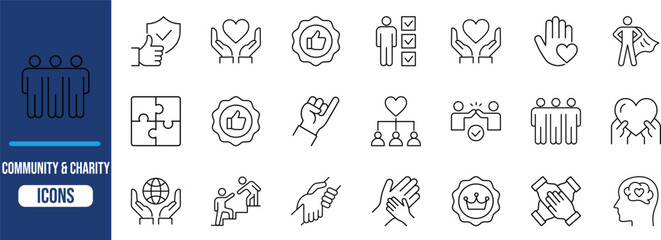 Community and charity line icons. hands icon set, heart icon set, people icon set © Ayub