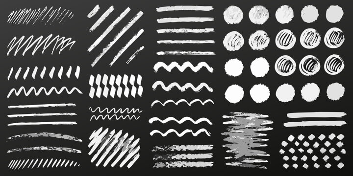 White Chalk Strokes And Textures Collection Vector Illustration