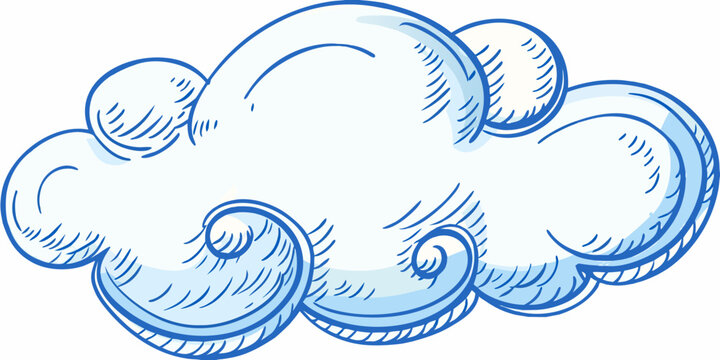 Fluffy Cloud Illustration Blue Line Art On Transparent Background